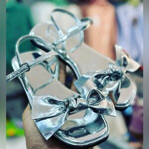Zara Silver Sandals with Bows 🎀